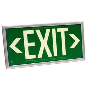 100-foot Viewing-Double Face-Self-Luminous Exit Sign-Green w/ Silver Frame