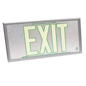 50-foot Viewing-Double Face-Self-Luminous Exit Sign-Aluminum & Green w/ Silver Frame
