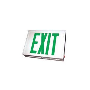 Steel Housing Exit Sign w/ Battery Back-up - White Housing, Green Letters
