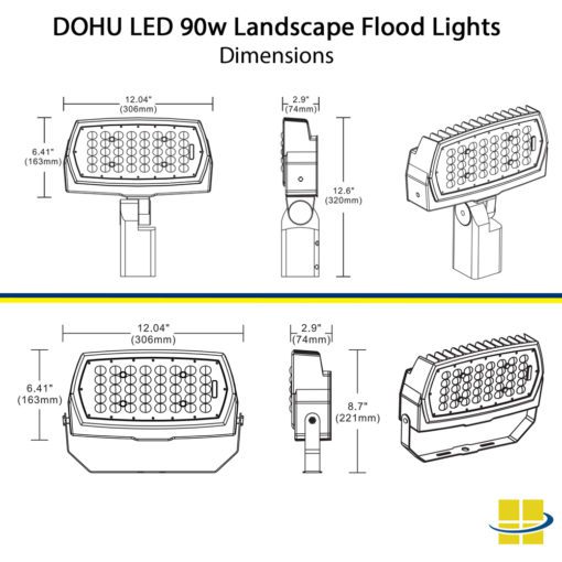90w landscape flood lights dimensions