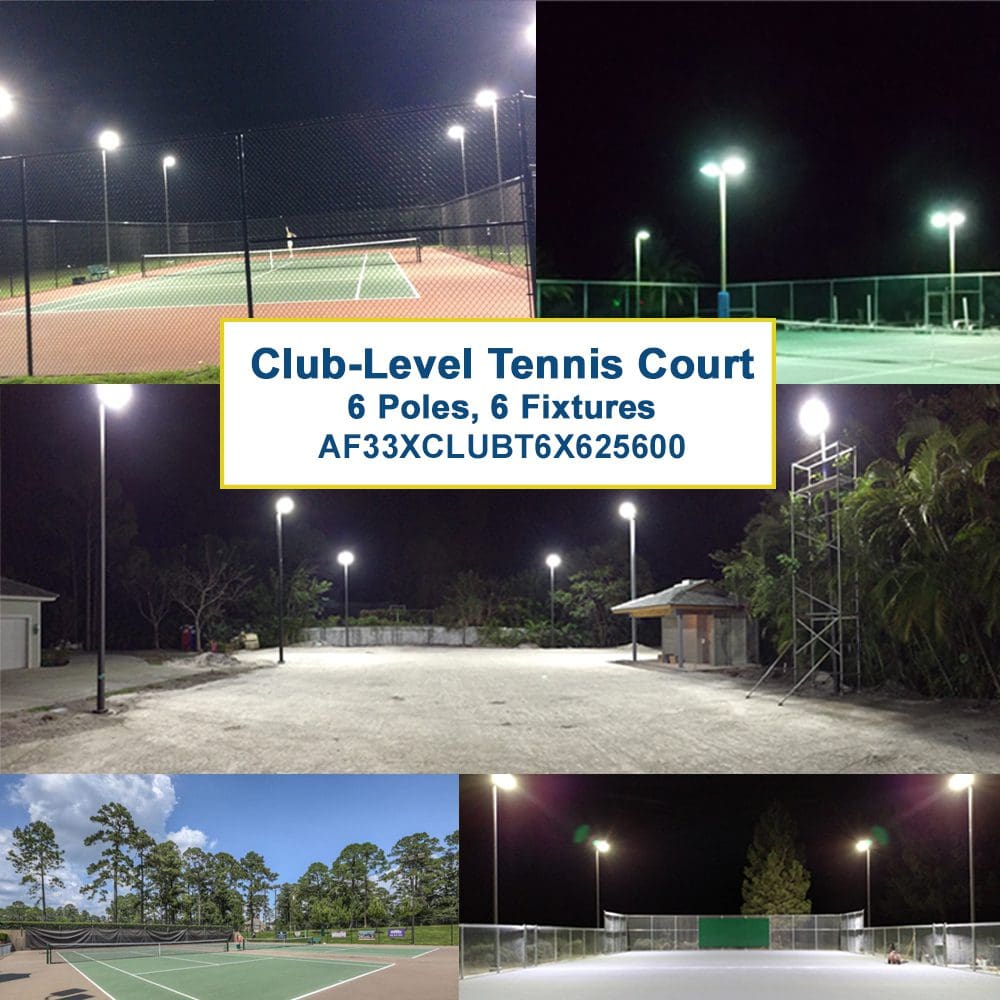 6-Pole Club LED Tennis Lights Package: Lights & Poles
