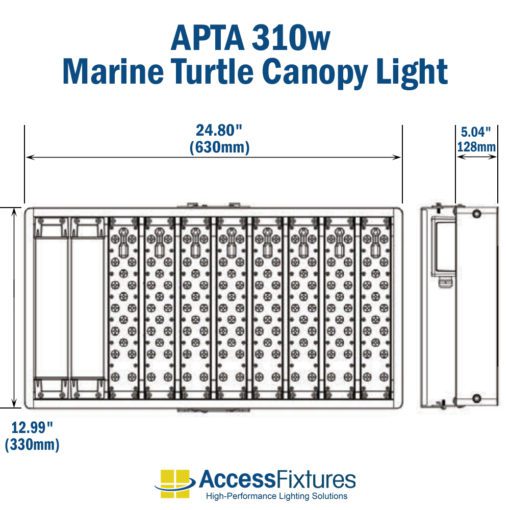 APTA 310w Turtle-Friendly LED Canopy Light 120-277v, 200,000-Hr. Life dimensions