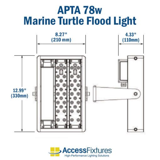 APTA 78w Turtle-Friendly LED Flood Light 120-277v: 200,000-Hr. Life dimensions with slip fitter