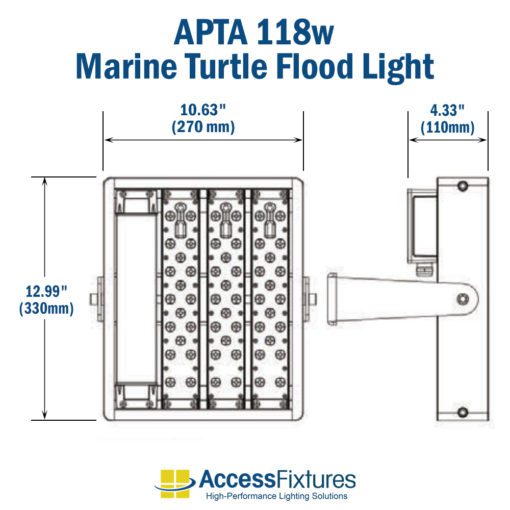 APTA 118w Turtle-Friendly LED Flood Light 347-480v: 200,000-Hr. Life slip fitter dimensions