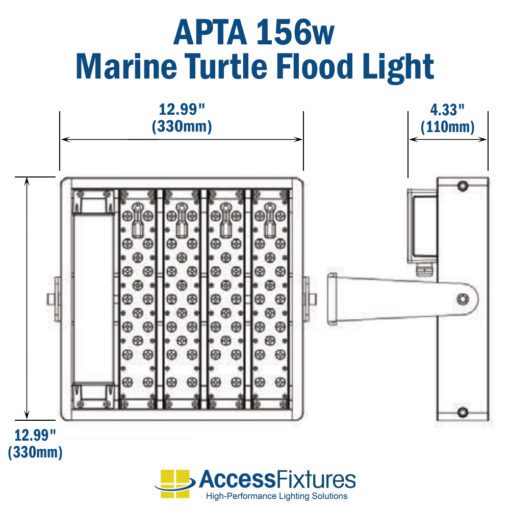 APTA 156w Turtle-Friendly LED Flood Light 347-480v: 200,000-Hr. Life slip fitter mount dimensions
