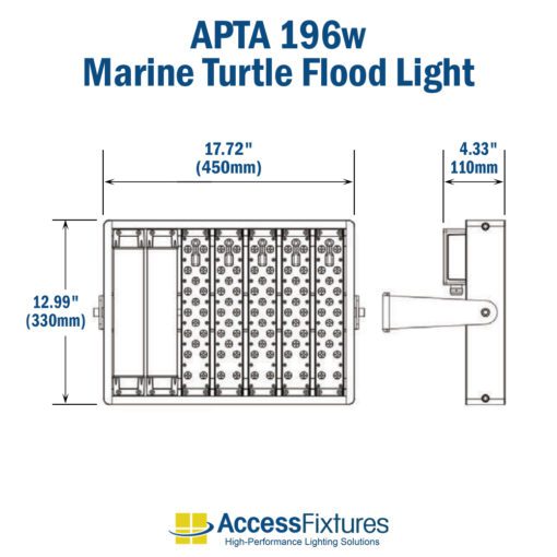 APTA 196w Turtle-Friendly LED Flood Light 120-277v: 200,000-Hr. Life dimensions with slip fitter