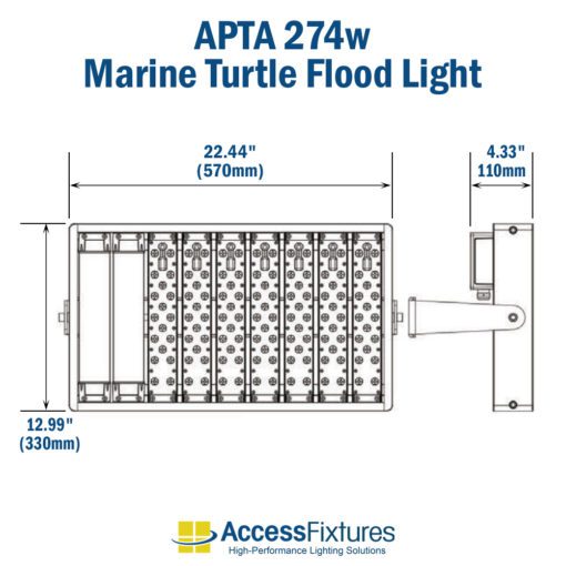 APTA 274w Turtle-Friendly LED Flood Light 347-480v: 200,000-Hr. Life dimensions with slip fitter