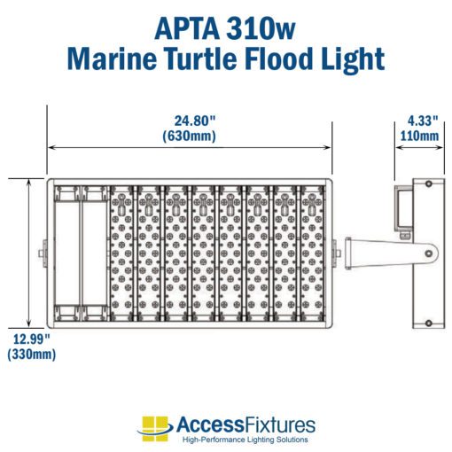 APTA 310w Turtle-Friendly LED Flood Light 347-480v: 200,000-Hr. Life dimensions with slip fitter