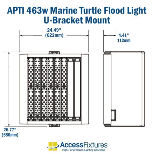 APTI 463w Marine Turtle Flood Light 120-277v: Long Life LED u-bracket dimensions