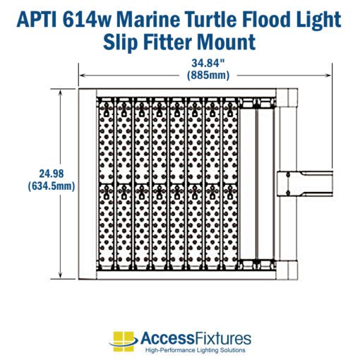 APTI 614w Turtle-Friendly LED Flood Light 120-277v: 200,000-Hr. Life dimensions with slip fitter