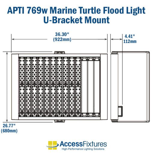 APTI 769w Turtle-Friendly LED Flood Light 347-480v: 200,000-Hr. Life u-bracket dimensions
