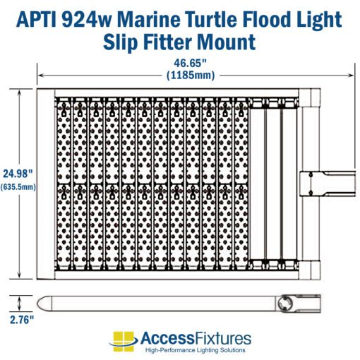 APTI 924w Turtle-Friendly LED Flood Light 120-277v: 200,000-Hr. Life slip fitter dimensions