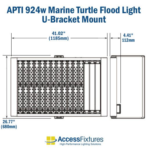 APTI 924w Turtle-Friendly LED Flood Light 347-480v: 200,000-Hr. Life u-bracket dimensions