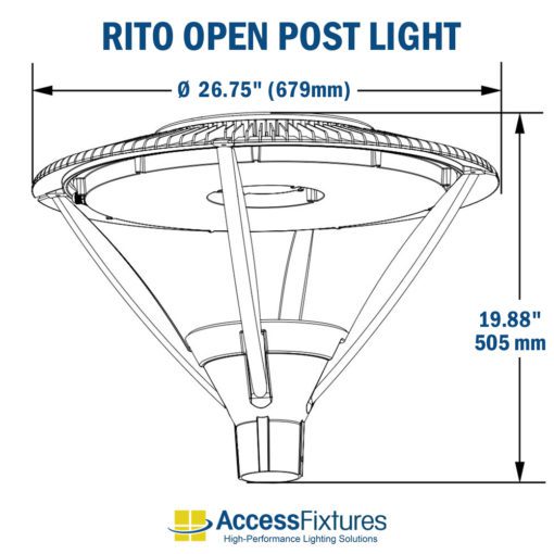 RITO 191w LED Open Post Light with Aluminum Pole dimensions