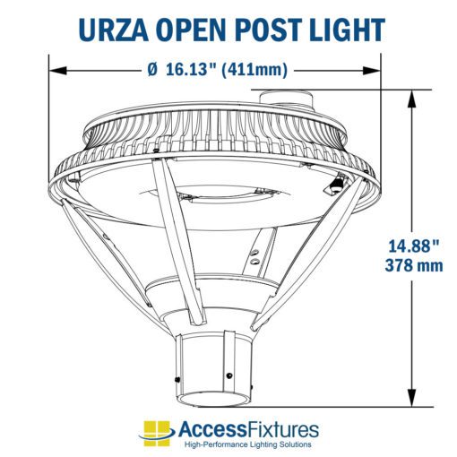 URZA 44w-87w LED Open Post Light with Aluminum Pole dimensions