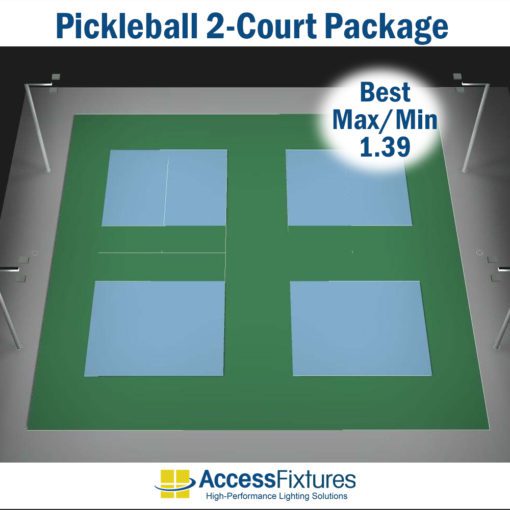 Pickleball 2-Court Led Lighting Package: 4 Poles, 8 Fixtures, 32fc 1.39 max/min