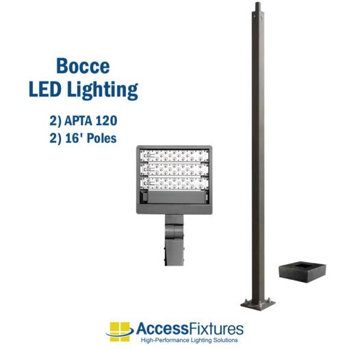 Bocce LED Lighting with Poles 13' x 76' Court - 11 fc 2.80 max/min equipment