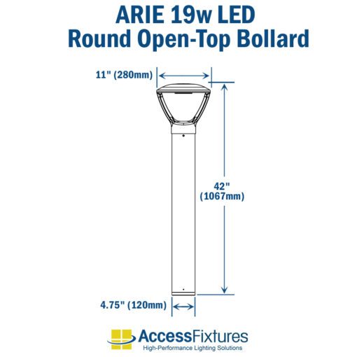 ARIE 19w LED Round Open-Top Bollard, 187,000-Hours, Choice of 3K-4K-5K dimensions