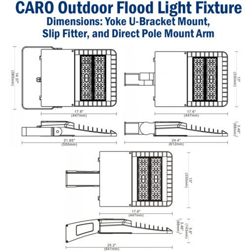 CARO 100w LED Flood Light 120-277v dimensions