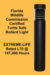 Florida Wildlife Commission Certified Louvered Round Flat Top LED Bollard Light with 590nm Amber LEDs. EXTREME-LIFE rated L70 @ 147,000 hours.