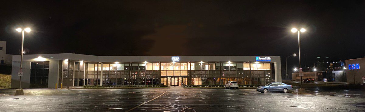 LED parking lot lighting at a newly renovated office building