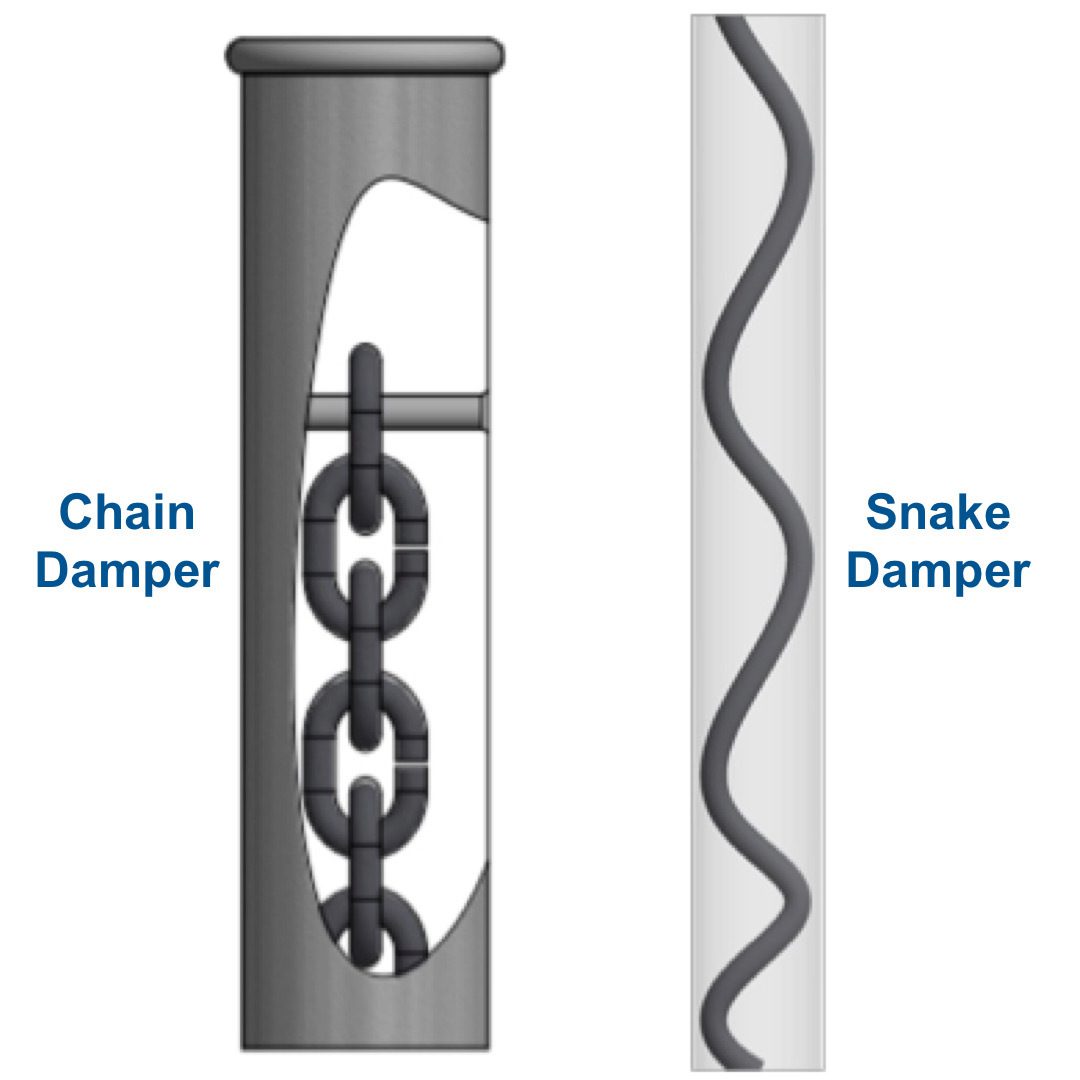 A chain damper or a snake damper can reduce light pole vibration