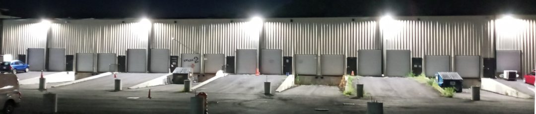Full cutoff EXTREME-LIFE LED wall packs over Armory Business Center loading docks