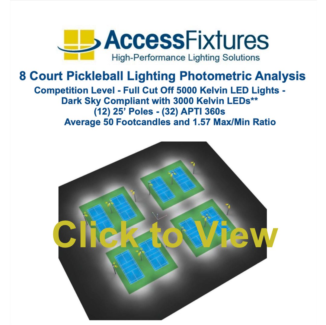 8 Court pickleball court lighting photometric study